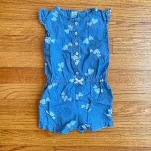 Carter's 24M Girl Sleeveless Shorts Romper Hearts Buttons Denim Bow Summer